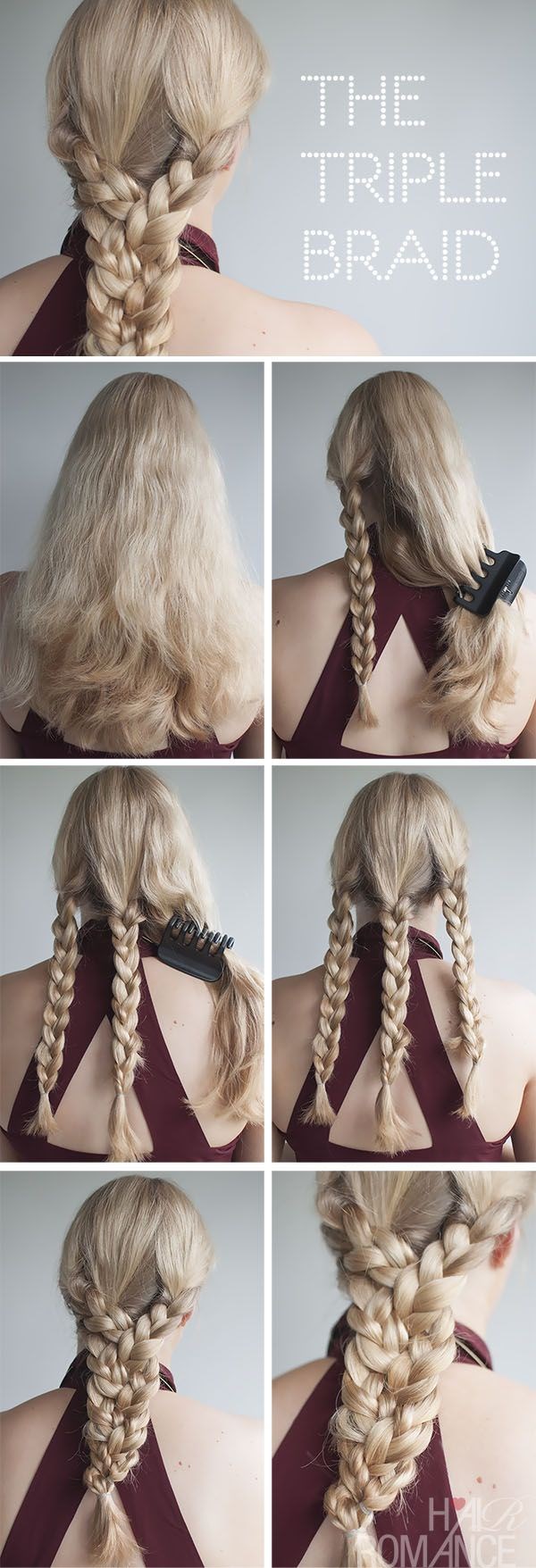 peinado para cabello largo con triple trenza